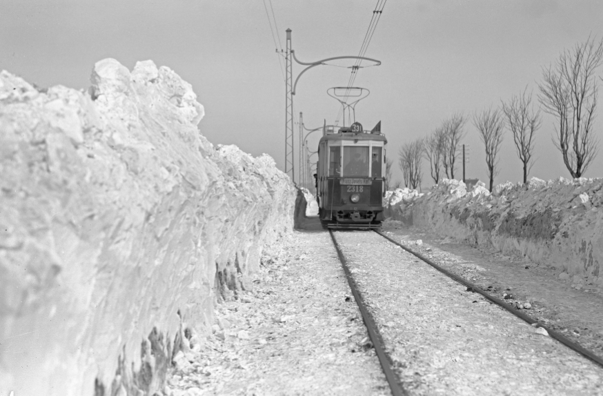 Schneeverwehungen auf Linie 331 nahe Stammersdorf