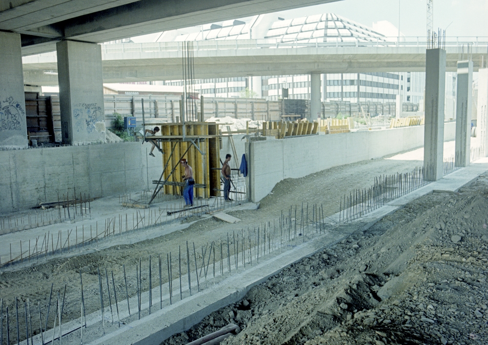 Bauarbeiten U3 in Erdberg, Bahnhof und Trasse, Juli 1986