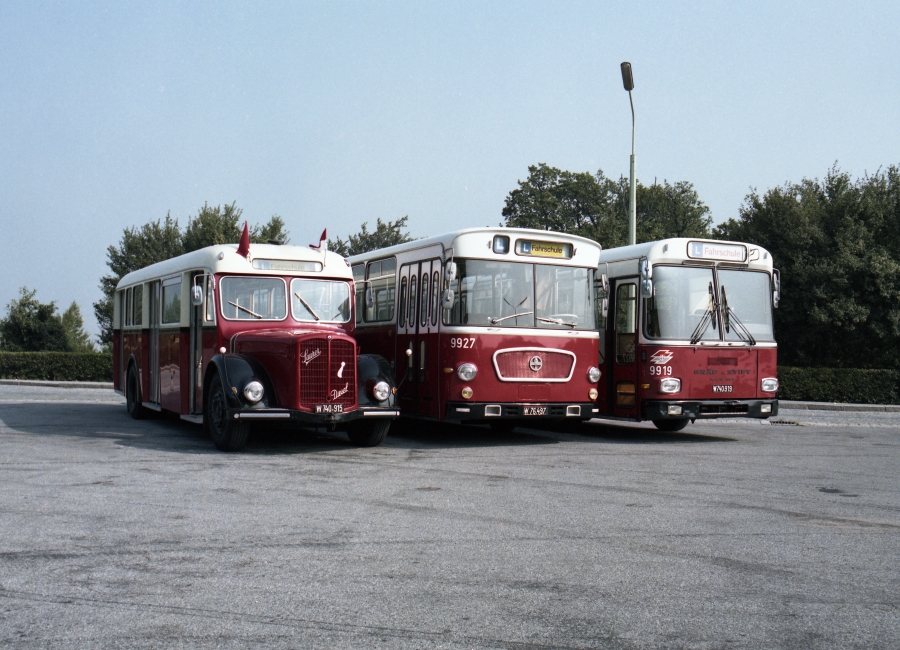Bus Parade am Parkplatz Kahlenberg, u.a. mit der Type 5GF und U7, September 1987