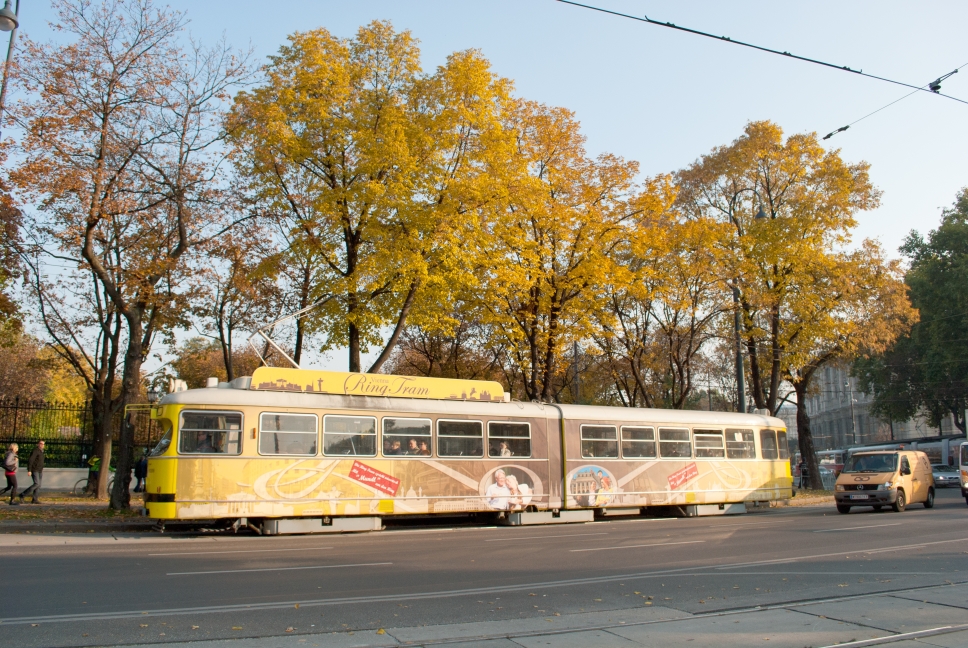 Ring-Tram,Type E1 Umgebaut zur Seightseeing_Tram am Ring vor dem parlament,Herbststimmung