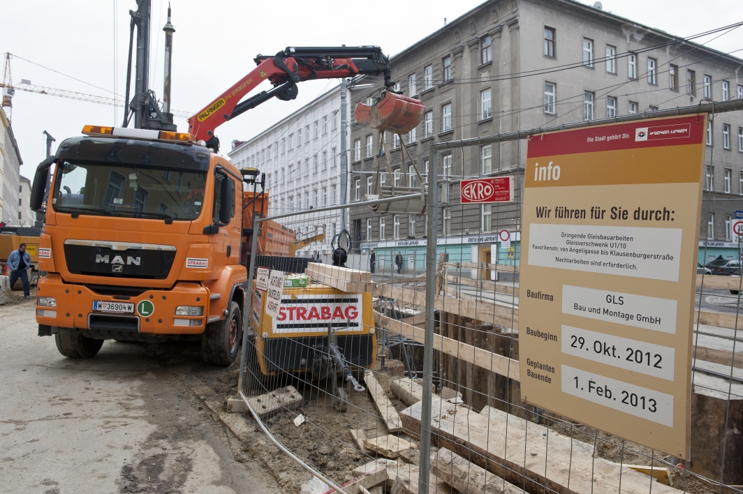 Baustelle beim U1 Ausbau der Wiener Linien in Wien Favoriten. Wien, 18.02.2013
