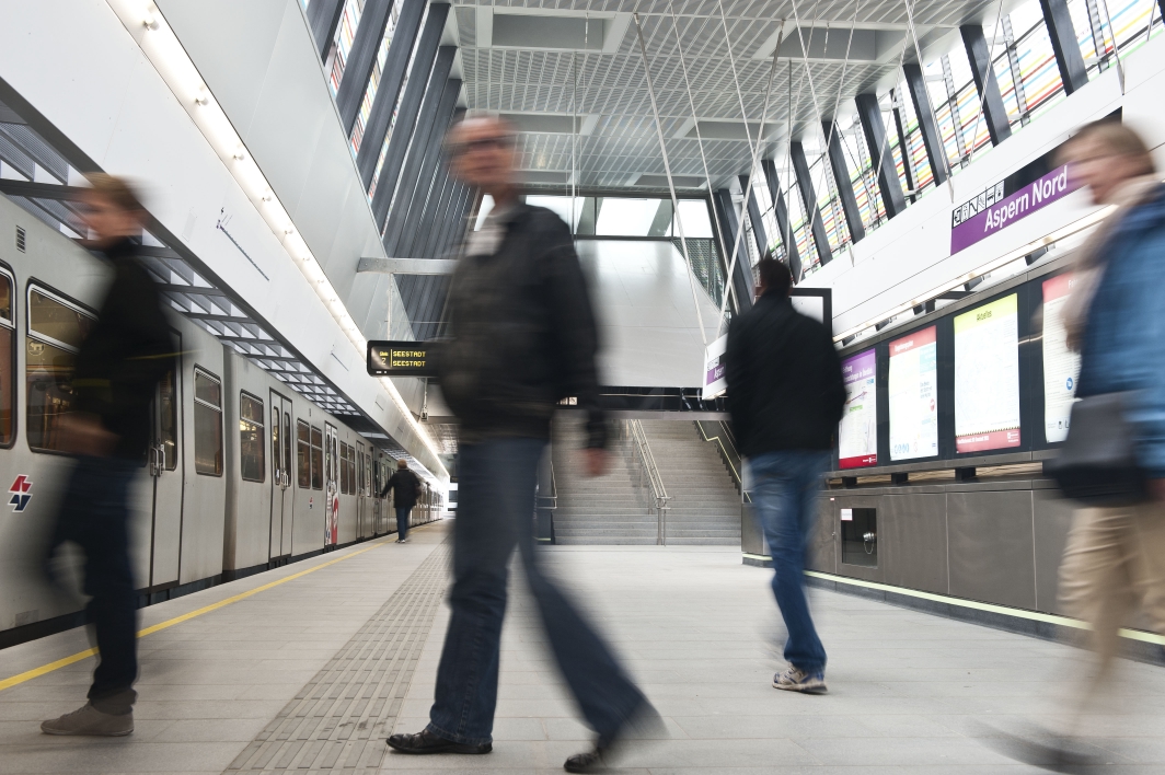 U-Bahnstation Aspern Nord der neu eröffneten U2 Verlängerung zur Seestadt in Aspern.