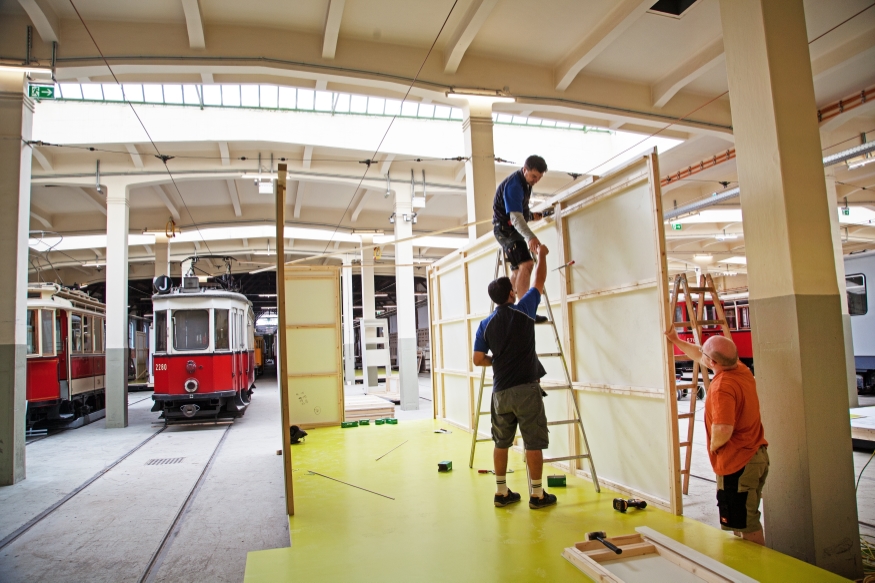 Verkehrsmuseum Erdberg  Errichtung und Aufbau der Module, Aug 2014