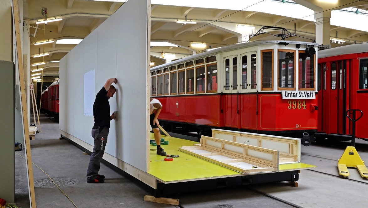 Verkehrsmuseum Erdberg  Errichtung und Aufbau der Module, 20.Aug 2014
