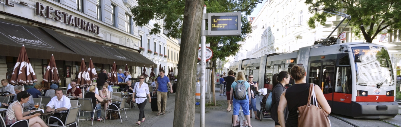 Im den Sommermonaten mit den Wiener Linien durch die Stadt. Im Bild Straßenbahn der Linie 33.