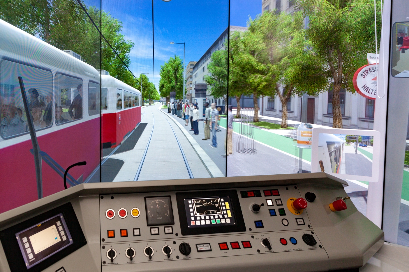 Straßenbahn-Simulator in der Hauptwerkstätte Simmering mit nachgebautem Fahrerstand