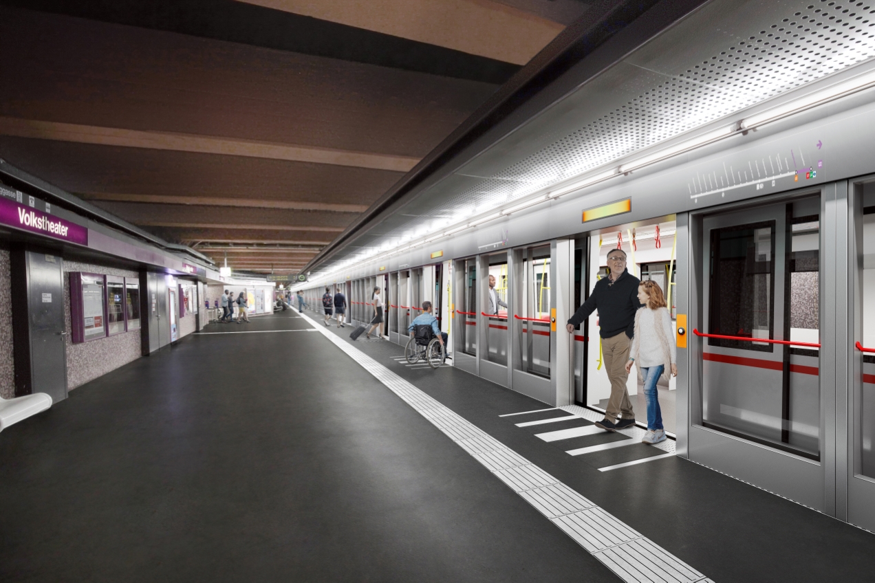 Rendering der U-Bahn-Station U2 Volkstheater mit Bahnsteigtüren 