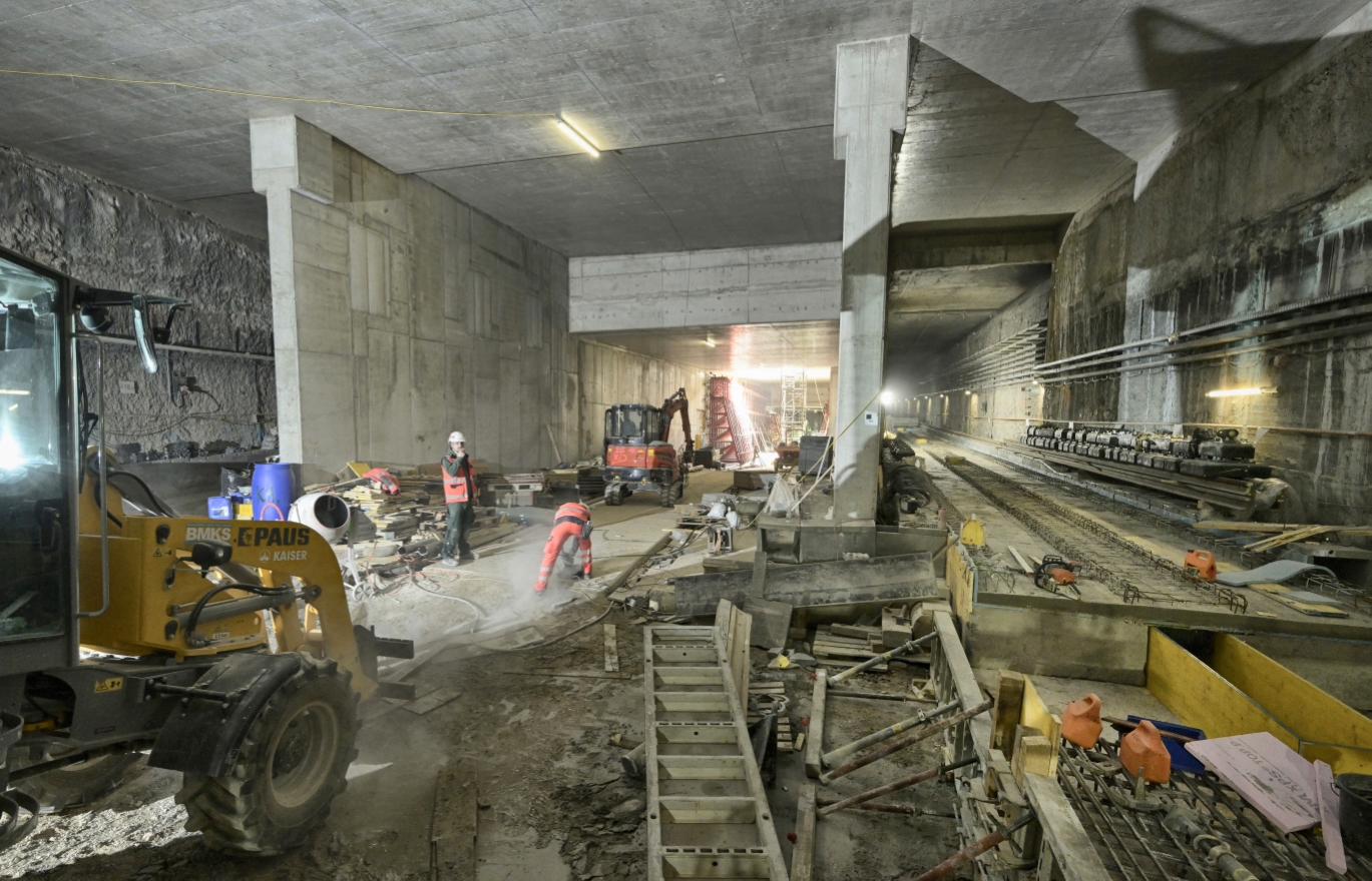 Tunnelbauarbeiten für die Verknüpfung von bestehendem U2-Tunnel und neuer U5